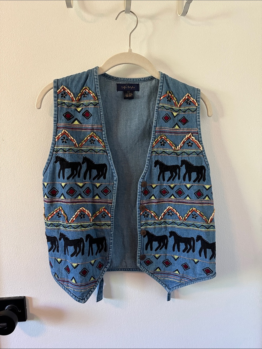 Vintage Rodeo Embroidered Denim Horse Vest